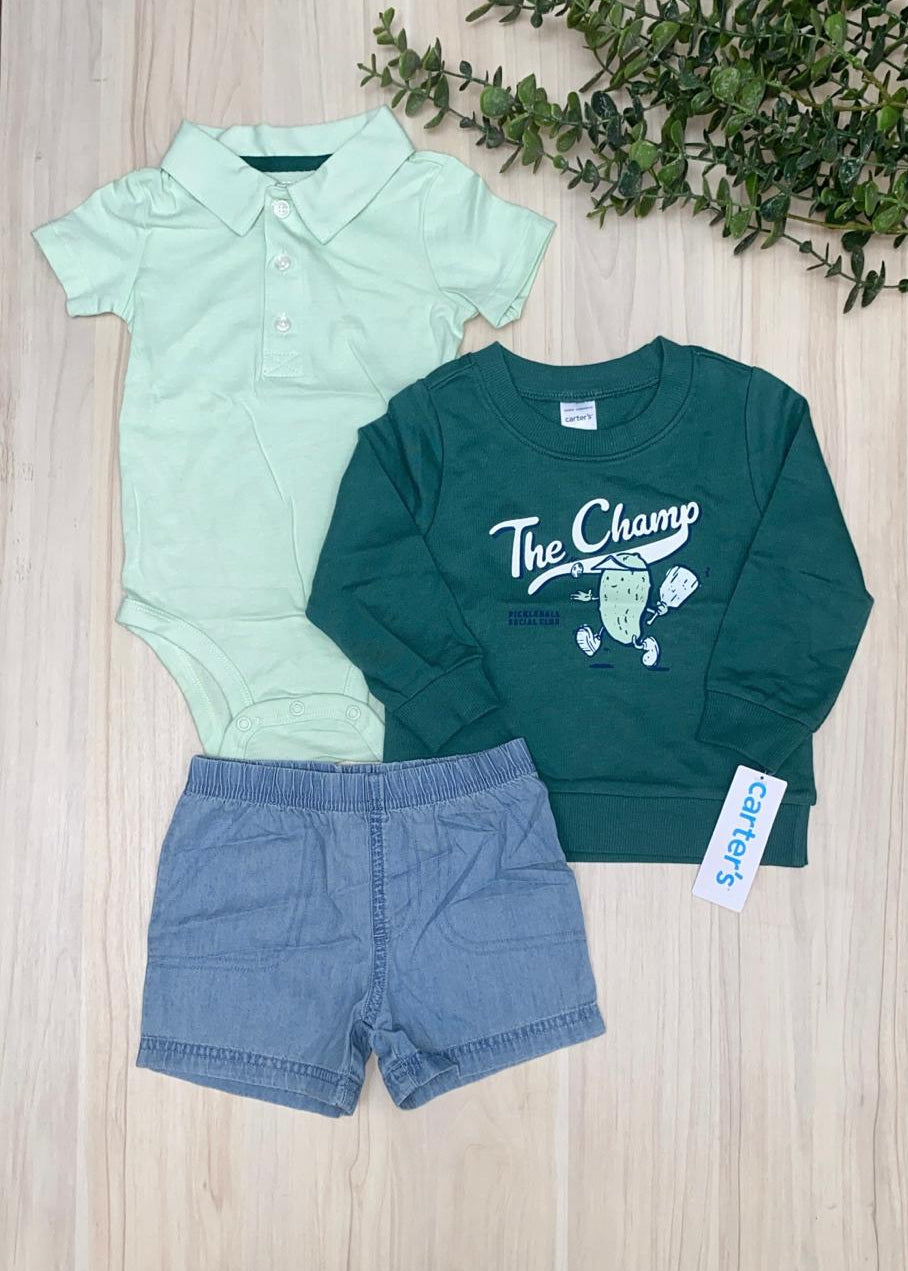Conjunto de abrigo, body y short