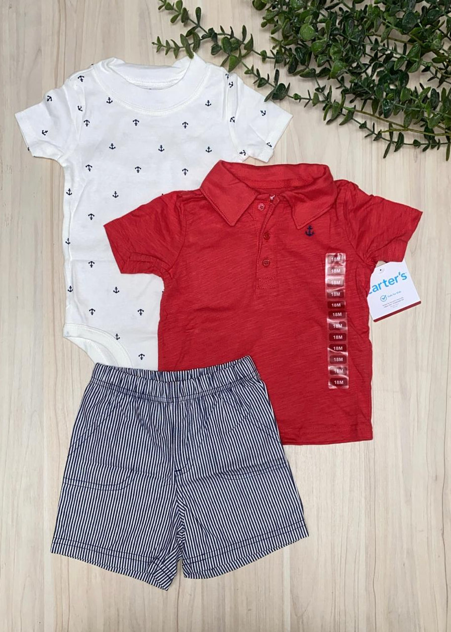 Set de camiseta polo roja 3 piezas