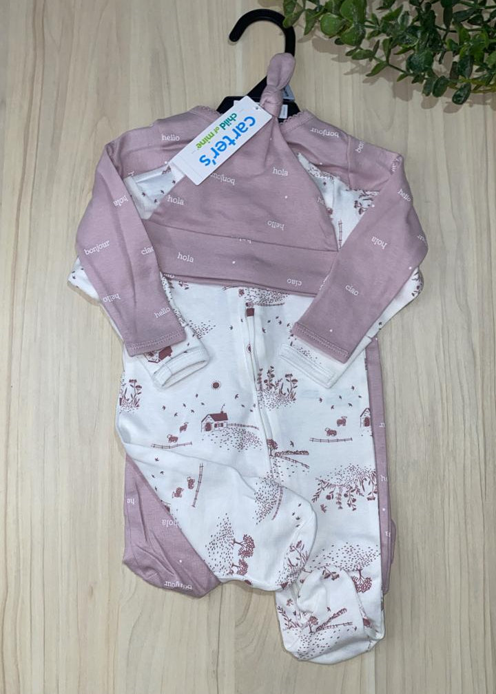 Pijamitas con gorrito rosa pastel