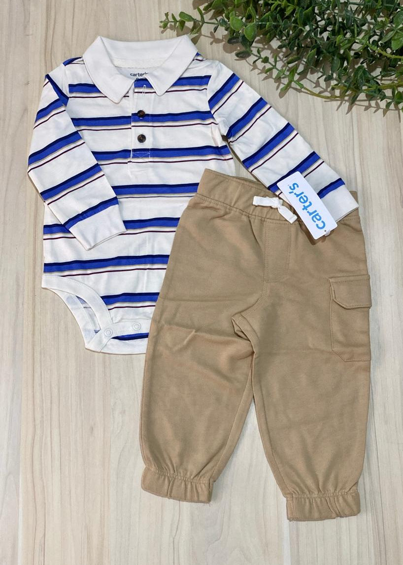 Conjunto Body Polo Rayado + Pantalón Beige