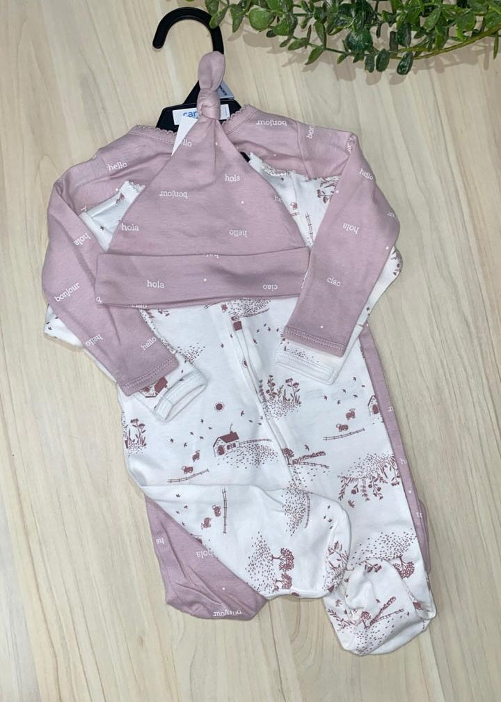 Pijamitas con gorrito rosa pastel