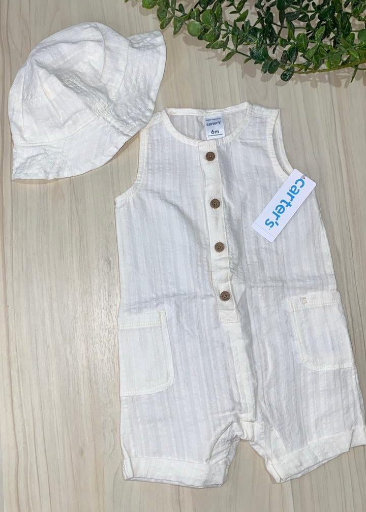 Romper y sombrero de seersucker