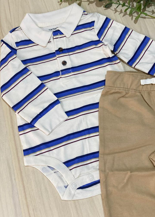 Conjunto Body Polo Rayado + Pantalón Beige